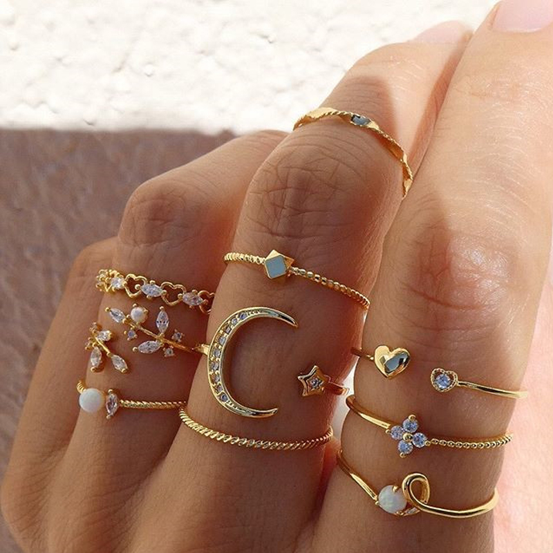 Fashion Gold Color 10 Alloy Rings Set,Rings Set