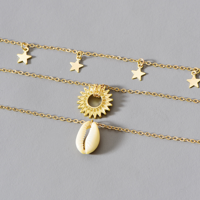 Fashion Gold Color Alloy Multilayer Shell Necklace,Pendants