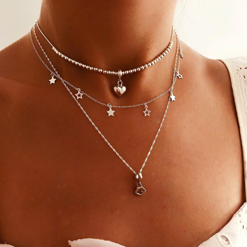 Fashion Silver Color Alloy Multilayer Love Necklace,Multi Strand Necklaces