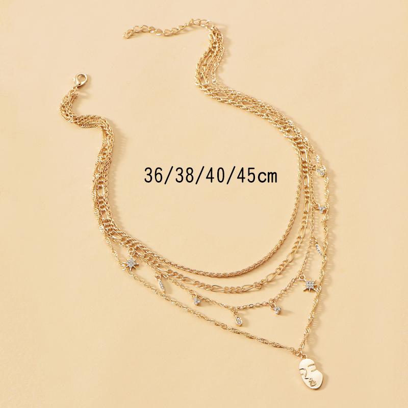 Fashion Gold Color Alloy Multilayer Diamond Portrait Necklace,Multi Strand Necklaces