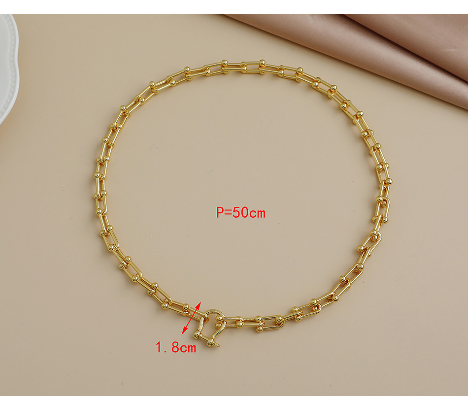 Fashion Gold Color Copper Inlaid Zircon Geometric Thick Chain Necklace,Necklaces