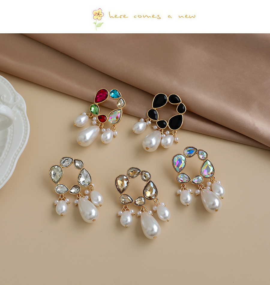 Fashion White Alloy Diamond Pearl Tassel Stud Earrings,Drop Earrings