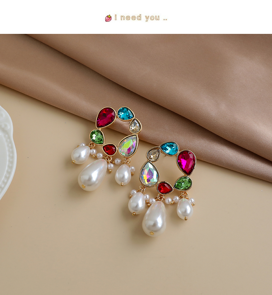 Fashion Color Alloy Diamond Pearl Tassel Stud Earrings,Drop Earrings