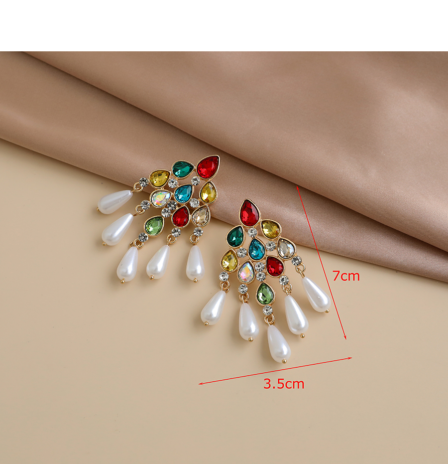 Fashion Color Alloy Diamond Pearl Tassel Stud Earrings,Drop Earrings