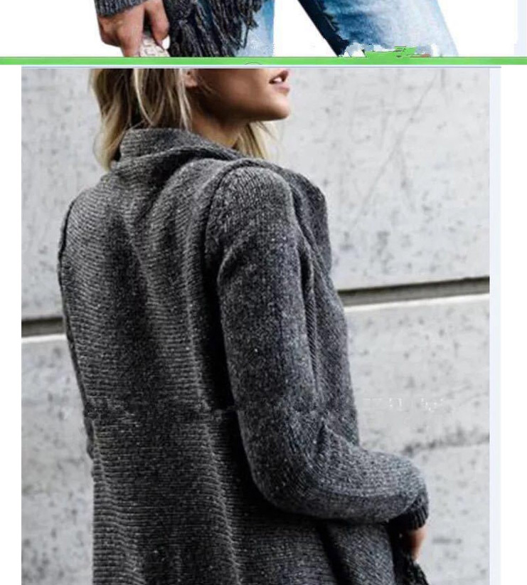 Fashion Dark Gray Mid-length Tassel Slash Coat Sweater,Coat-Jacket