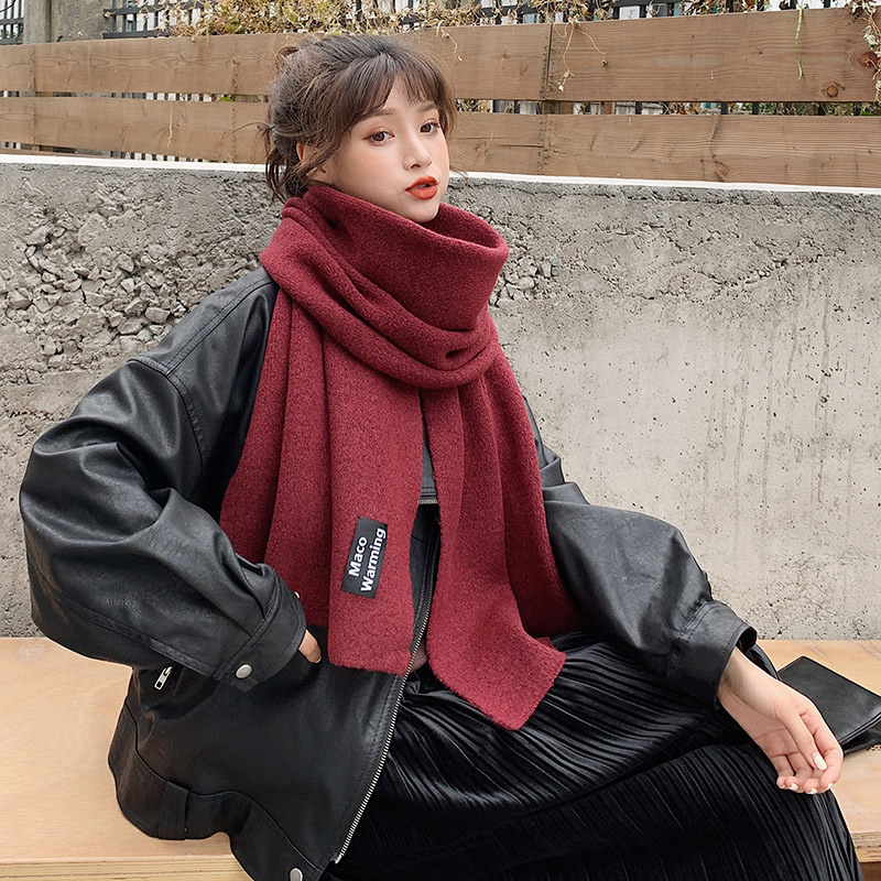 Fashion Red Wine Solid Color Letter Mark Knitted Cashmere Scarf Shawl,knitting Wool Scaves