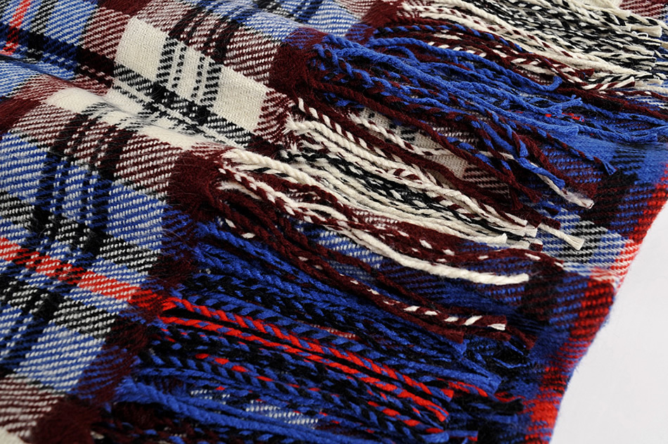 Fashion Blue Check Cashmere Fringed Scarf Shawl,knitting Wool Scaves