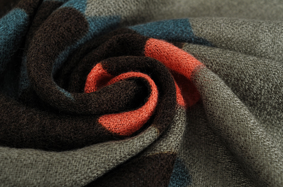 Fashion Armygreen Geometric Color Block Imitation Cashmere Scarf Shawl,knitting Wool Scaves