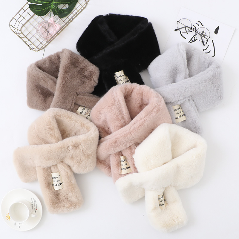 Fashion Light Brown Letter Patch Solid Color Imitation Mink Fur Collar,knitting Wool Scaves