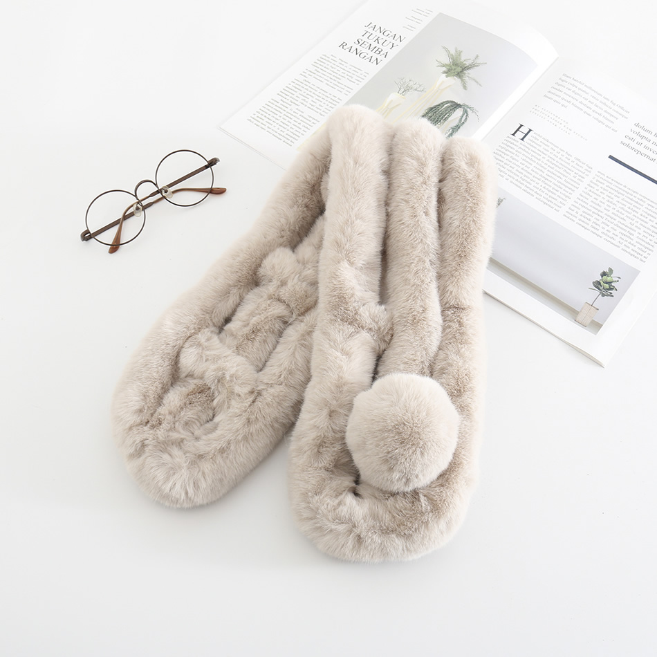 Fashion Creamy-white Single Ball Three-tube Imitation Rabbit Fur Solid Color Collar,knitting Wool Scaves