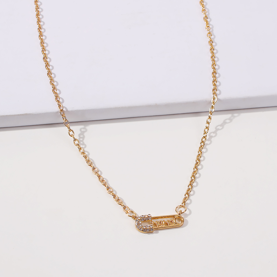 Fashion Gold Color Alloy Brooch Necklace With Diamonds,Chains