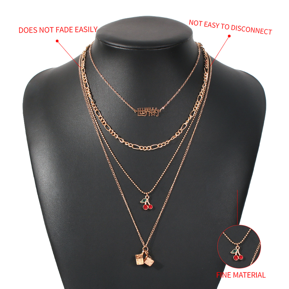 Fashion Gold Color Alloy Multilayer Cherry Diamond Necklace,Pendants