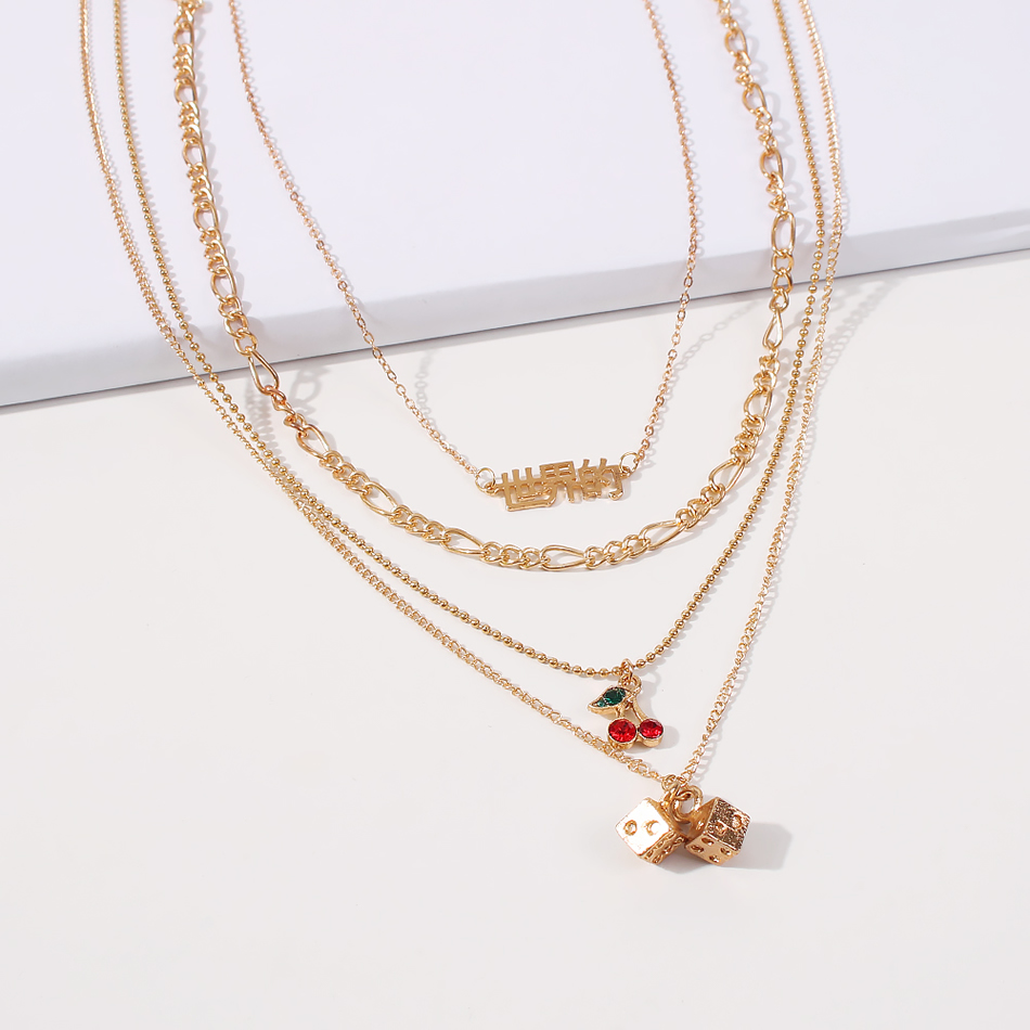 Fashion Gold Color Alloy Multilayer Cherry Diamond Necklace,Pendants