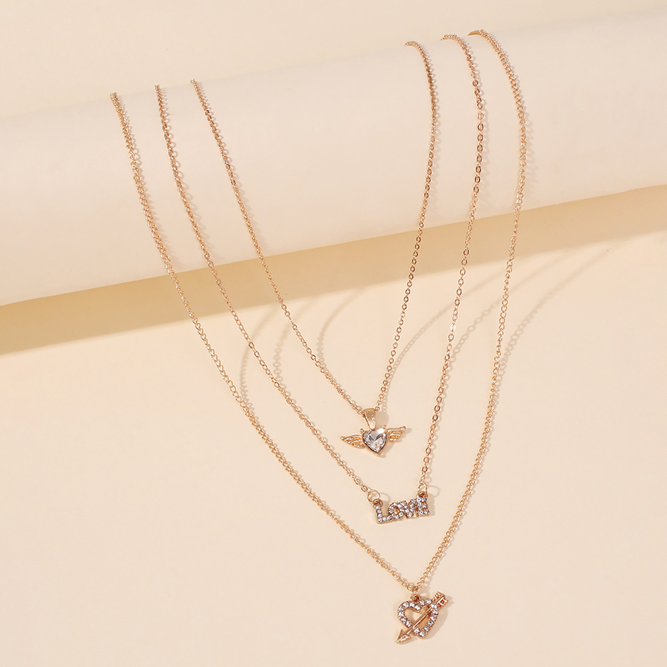 Fashion Gold Color Alloy Diamond Multi-layer Love Necklace,Chains