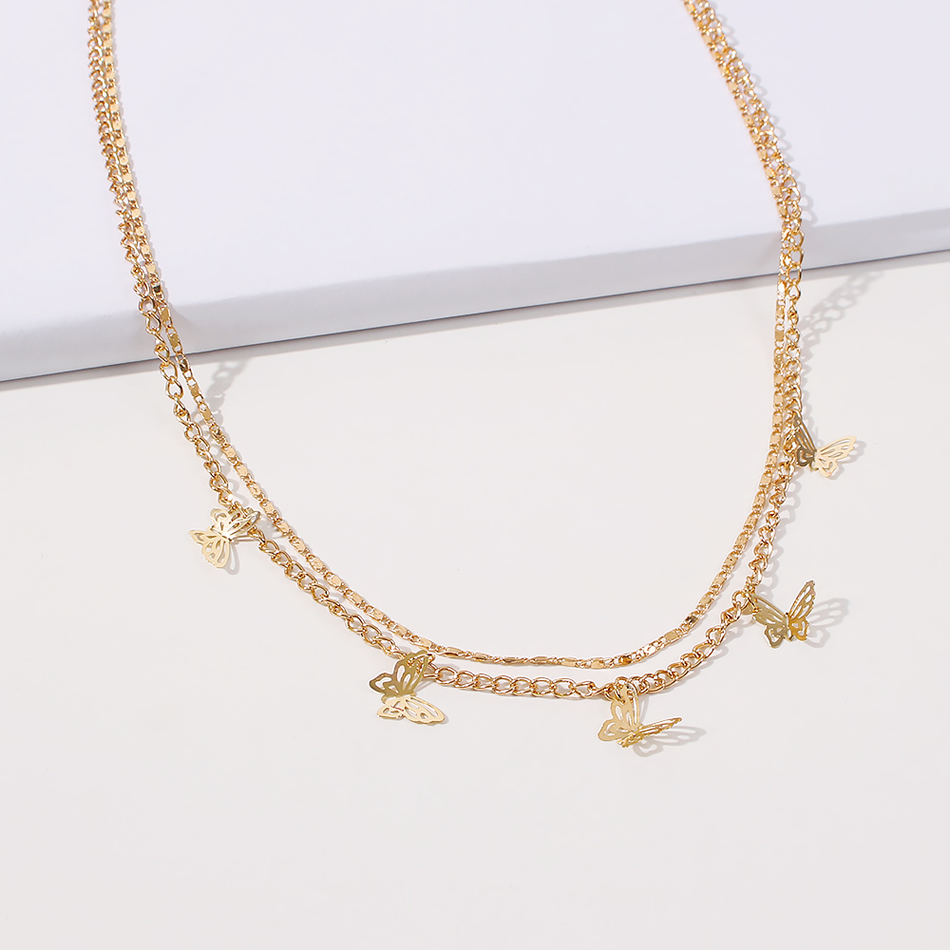 Fashion Gold Color Alloy Double Butterfly Necklace,Pendants