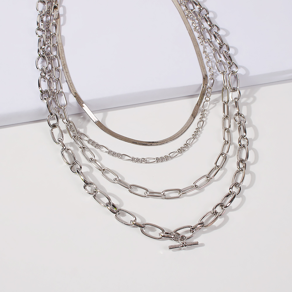 Fashion White K Alloy Snake Bone Chain Multilayer Necklace,Multi Strand Necklaces