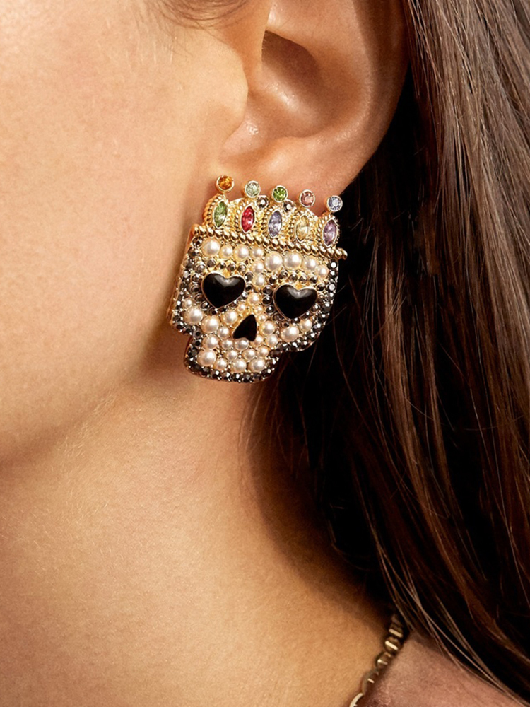 Fashion Gold Color Alloy Pearl Skull Earrings,Stud Earrings