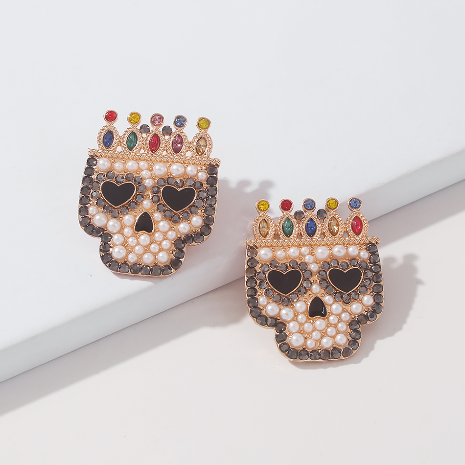 Fashion Gold Color Alloy Pearl Skull Earrings,Stud Earrings