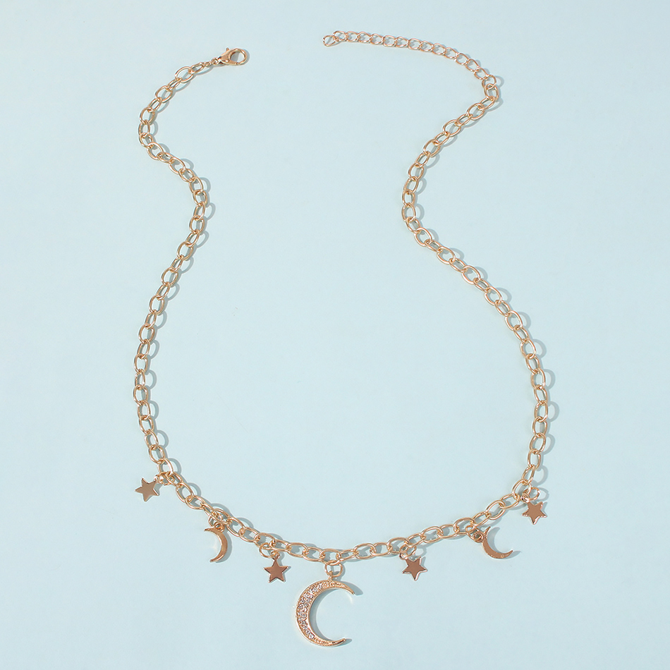 Fashion Gold Color Alloy Diamond Crescent Necklace,Pendants