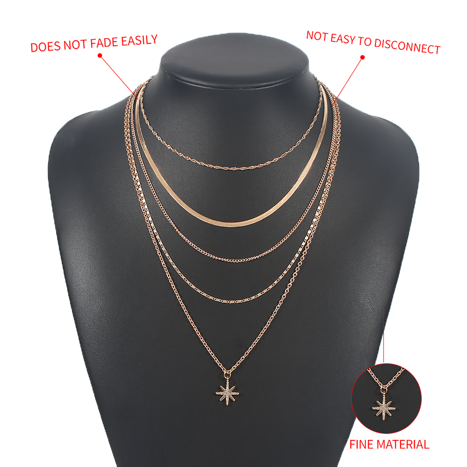 Fashion Gold Color Alloy Multilayer Geometric Awning Star Necklace,Multi Strand Necklaces
