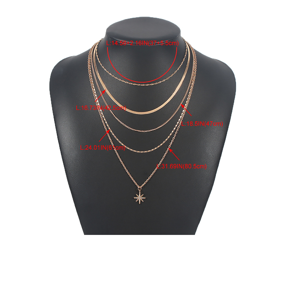 Fashion Gold Color Alloy Multilayer Geometric Awning Star Necklace,Multi Strand Necklaces