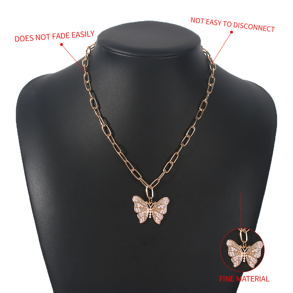 Fashion Gold Color Alloy Butterfly Necklace With Diamonds,Pendants