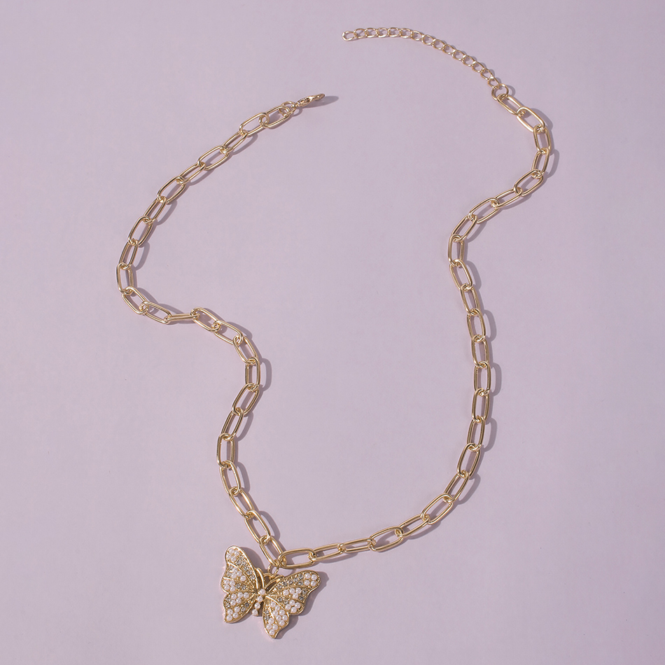 Fashion Gold Color Alloy Butterfly Necklace With Diamonds,Pendants