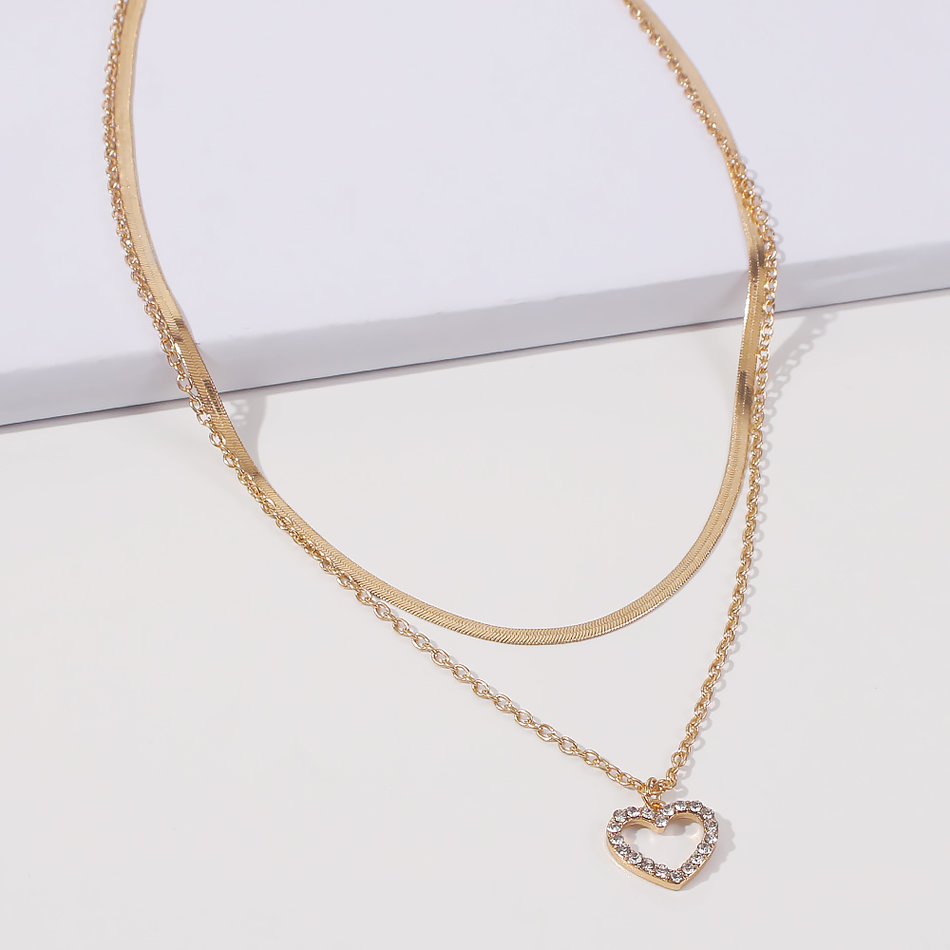 Fashion Gold Color Alloy Diamond Double Heart Necklace,Multi Strand Necklaces