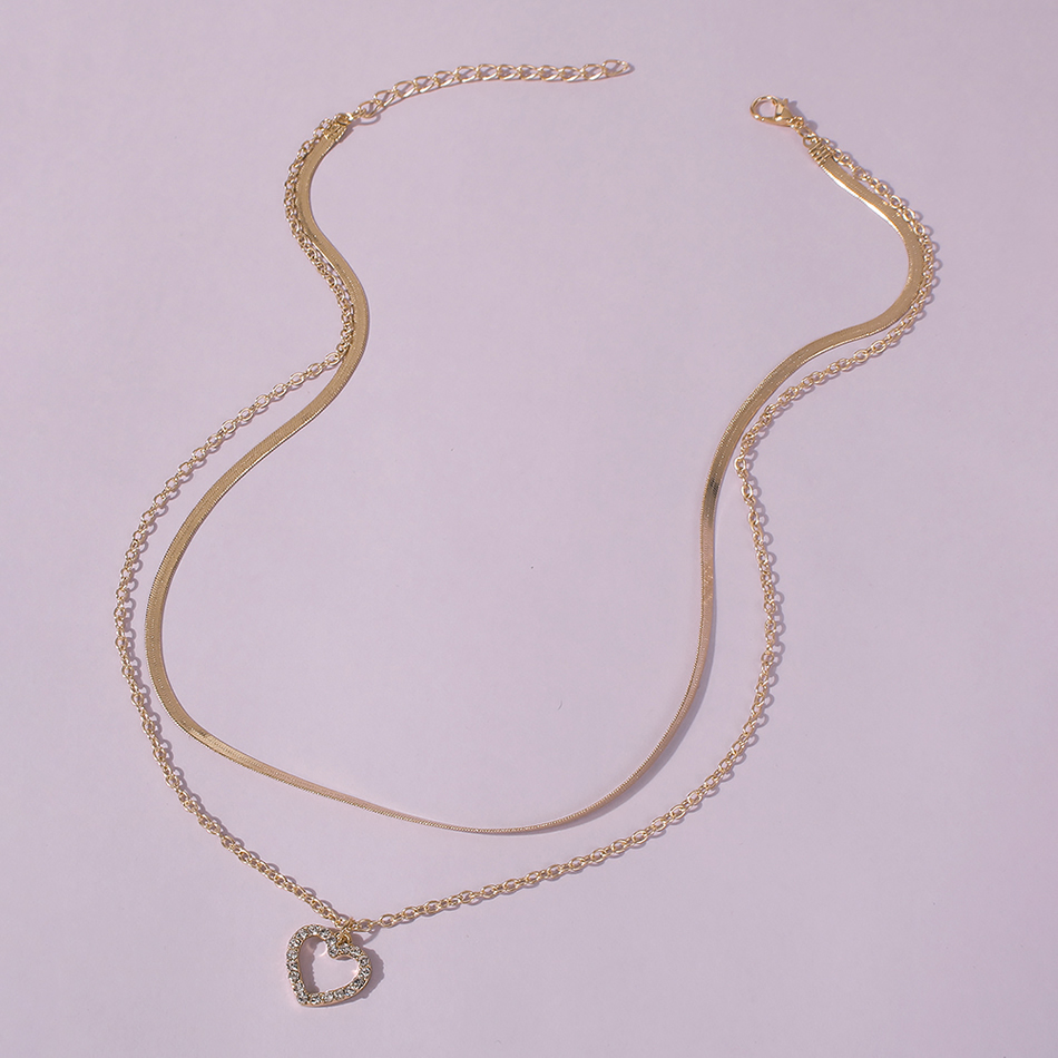 Fashion Gold Color Alloy Diamond Double Heart Necklace,Multi Strand Necklaces