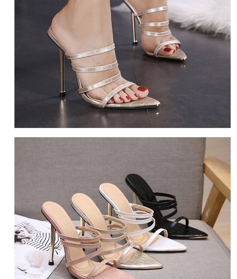 Fashion White Strap-on-toe Stiletto Slippers,Slippers