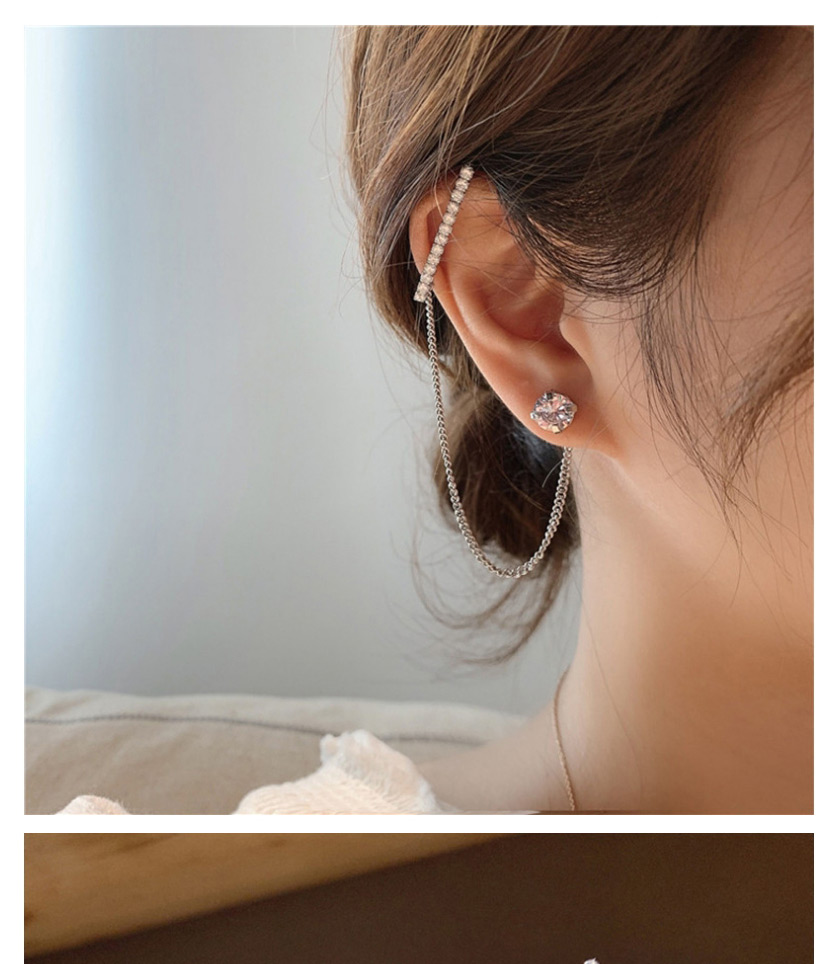 Fashion Silver Color Needle-butterfly Ear Clip Integrated Long Chain Butterfly Geometric Ear Clamp Earrings,Clip & Cuff Earrings