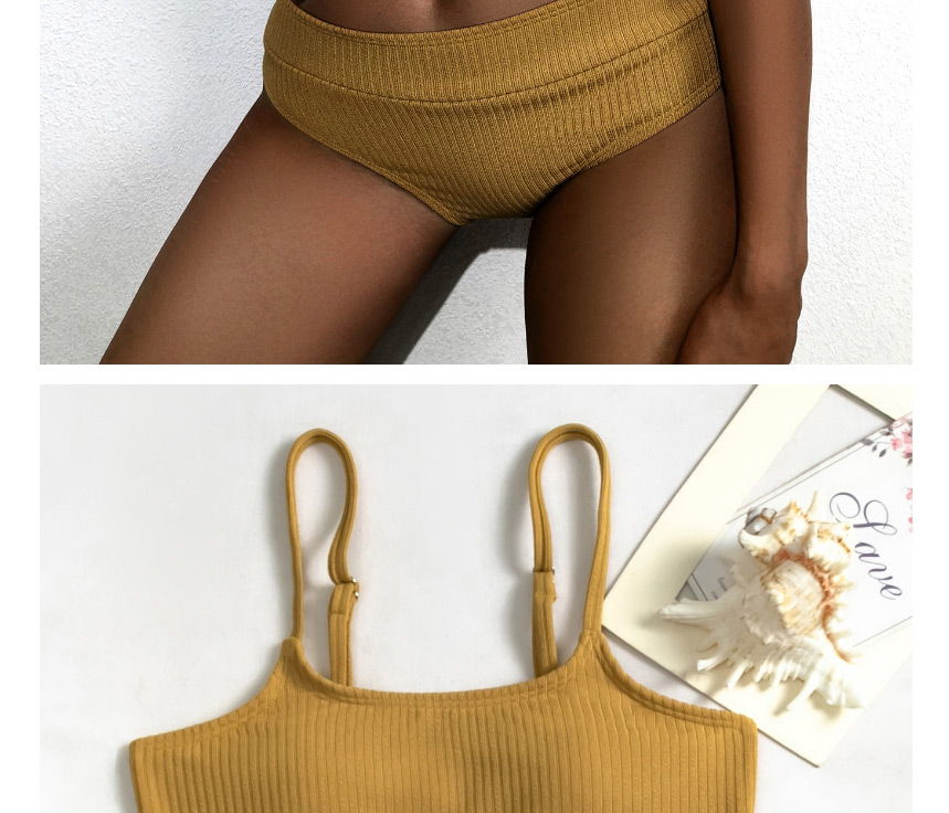 Fashion Ginger Vest Style High Waist Stitching Split Swimsuit,Bikini Sets