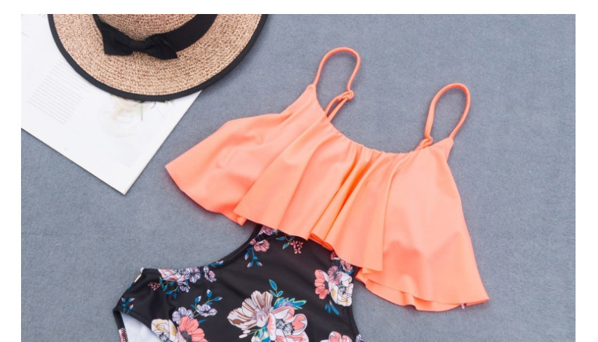 Fashion Printing Printed Ruffled Cutout Color One-piece Swimsuit,One Pieces