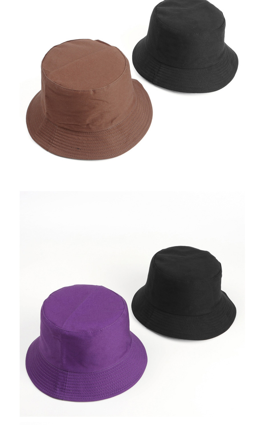 Fashion Dark Coffee Black-double-sided Wear Solid Color Double-sided Fisherman Hat,Beanies&Others