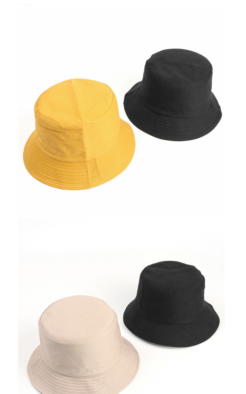 Fashion Bright Yellow Black-double-sided Wear Solid Color Double-sided Fisherman Hat,Beanies&Others