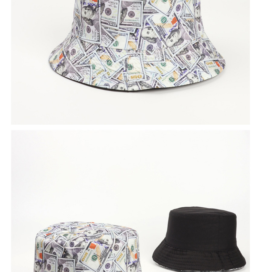 Fashion Light Blue Double-sided Fisherman Hat With Dollar Print Pattern,Beanies&Others