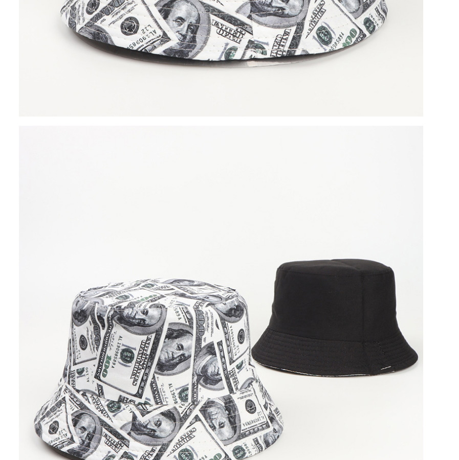 Fashion Light Blue Double-sided Fisherman Hat With Dollar Print Pattern,Beanies&Others