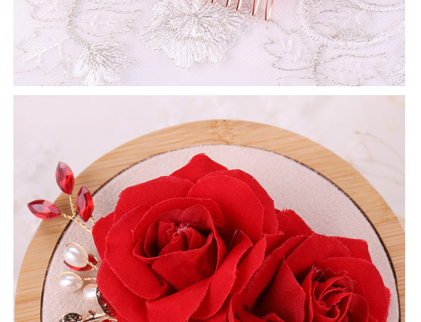 Fashion Red Rose Flower Hand-woven Crystal Pearl Comb,Hairpins
