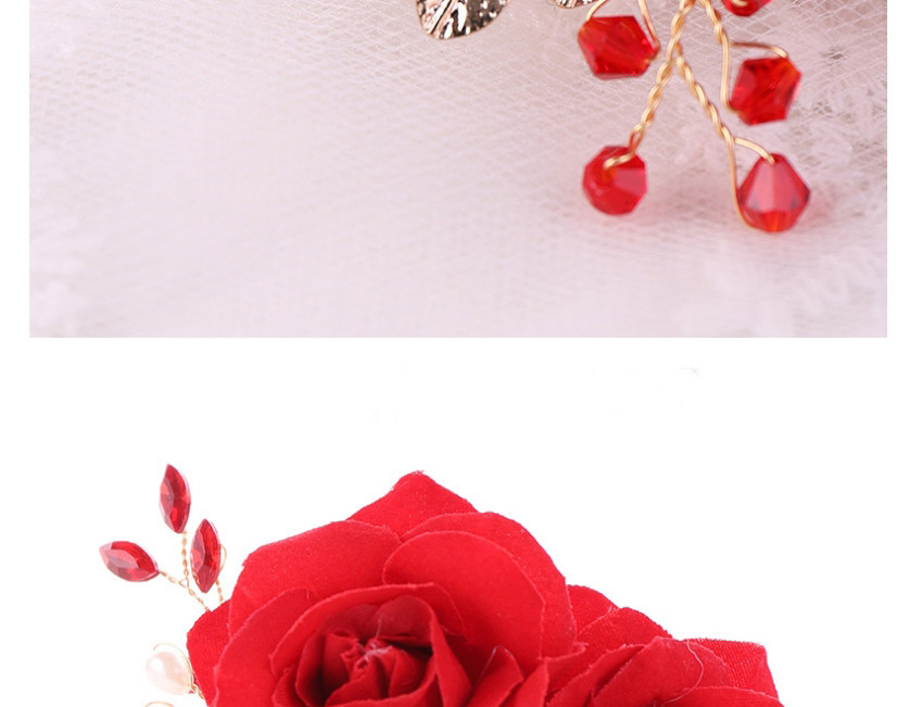 Fashion Red Rose Flower Hand-woven Crystal Pearl Comb,Hairpins