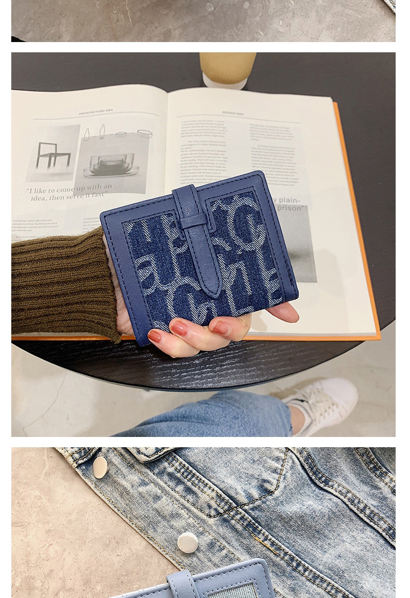 Fashion Love Dark Blue Multi-card Slot Short Embroidery 2-fold Coin Wallet,Wallet