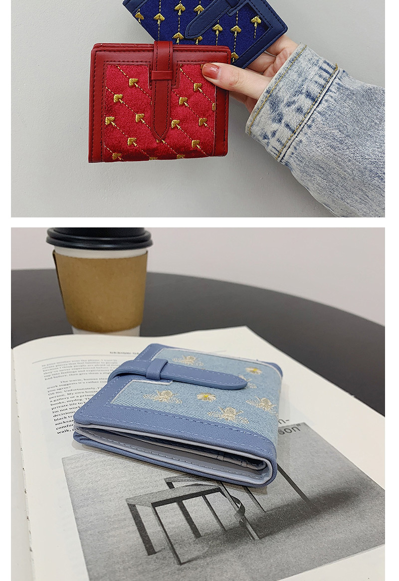 Fashion Love Dark Blue Multi-card Slot Short Embroidery 2-fold Coin Wallet,Wallet