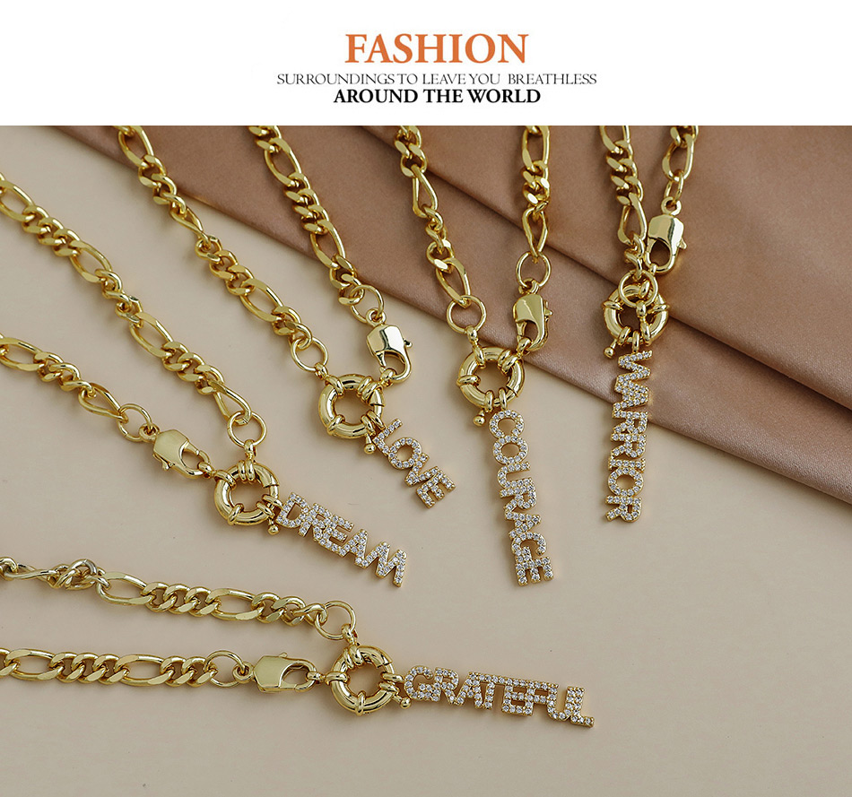 Fashion Dream Gold Color Copper Inlaid Zircon Thick Chain Letter Necklace,Necklaces