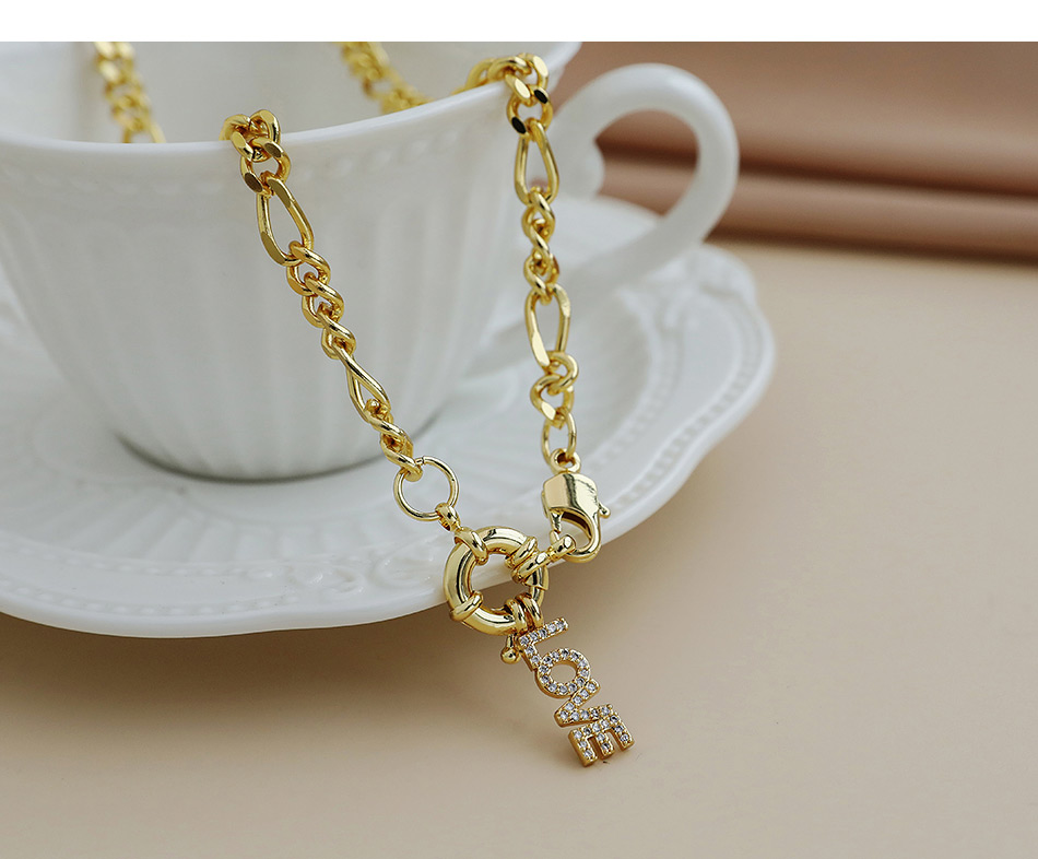 Fashion Dream Gold Color Copper Inlaid Zircon Thick Chain Letter Necklace,Necklaces