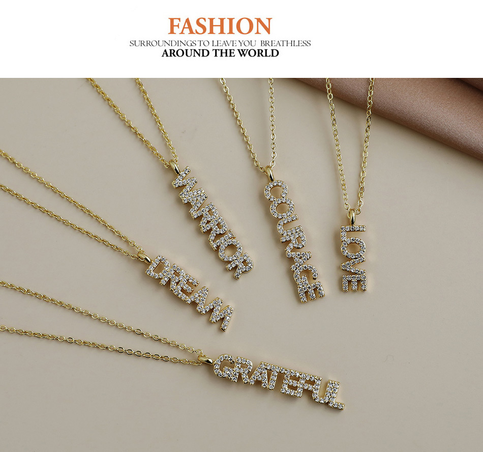 Fashion Warrior Gold Color Copper Inlaid Zircon Chain Letter Necklace,Necklaces