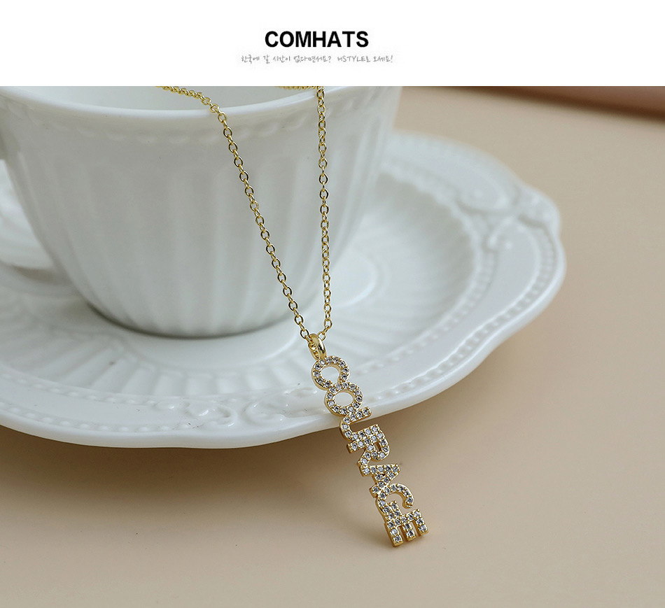 Fashion Grateful Gold Color Copper Inlaid Zircon Chain Letter Necklace,Necklaces