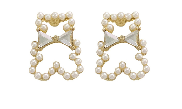 Fashion Gold Color Pearl Bear Alloy Hollow Earrings,Stud Earrings