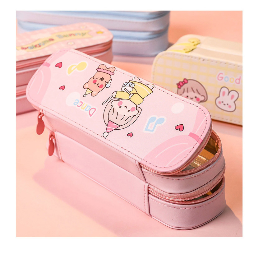 Fashion Pink Music Girl Large-capacity Canvas Print Double-layer Pencil Case,Pencil Case/Paper Bags