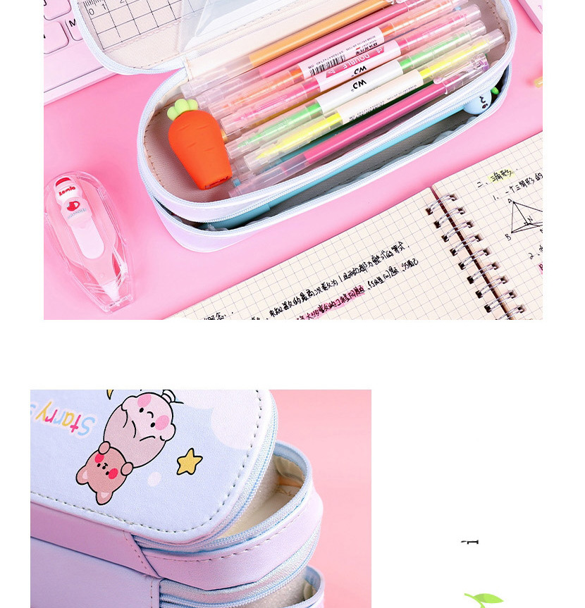 Fashion Yellow Bush Bear Rabbit Large-capacity Canvas Print Double-layer Pencil Case,Pencil Case/Paper Bags