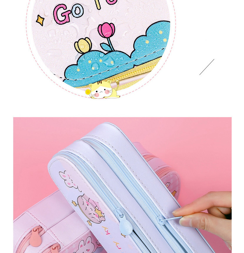 Fashion Blue Swimming Bear Rabbit Large-capacity Canvas Printing Double-layer Pencil Case,Pencil Case/Paper Bags