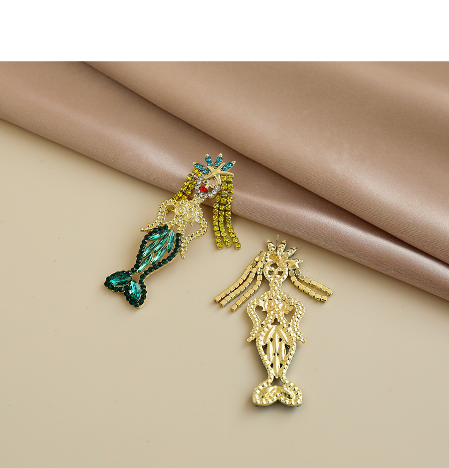 Fashion Gold Color Alloy Diamond Mermaid Stud Earrings,Drop Earrings